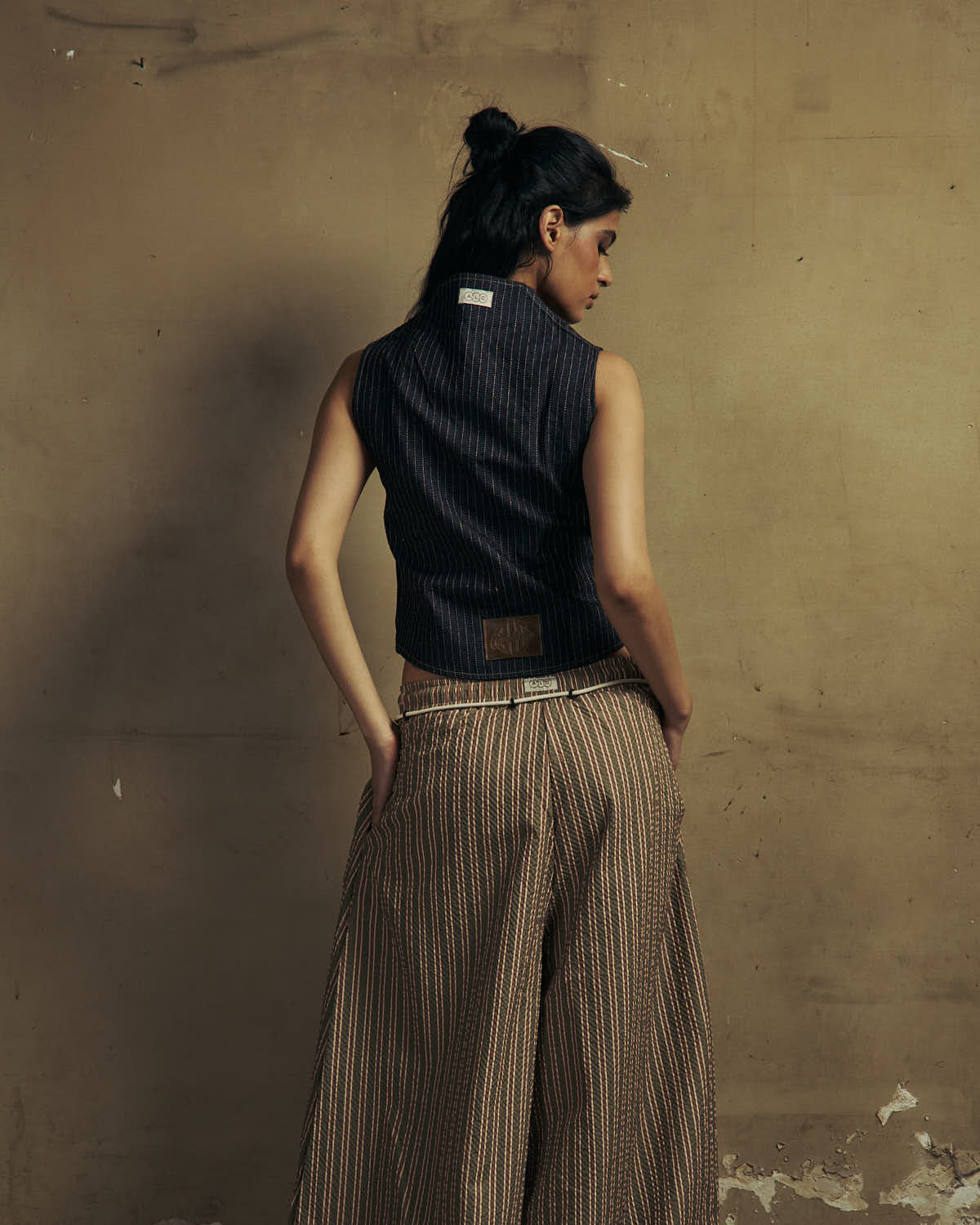 Olive Striped Balloon Pants-3