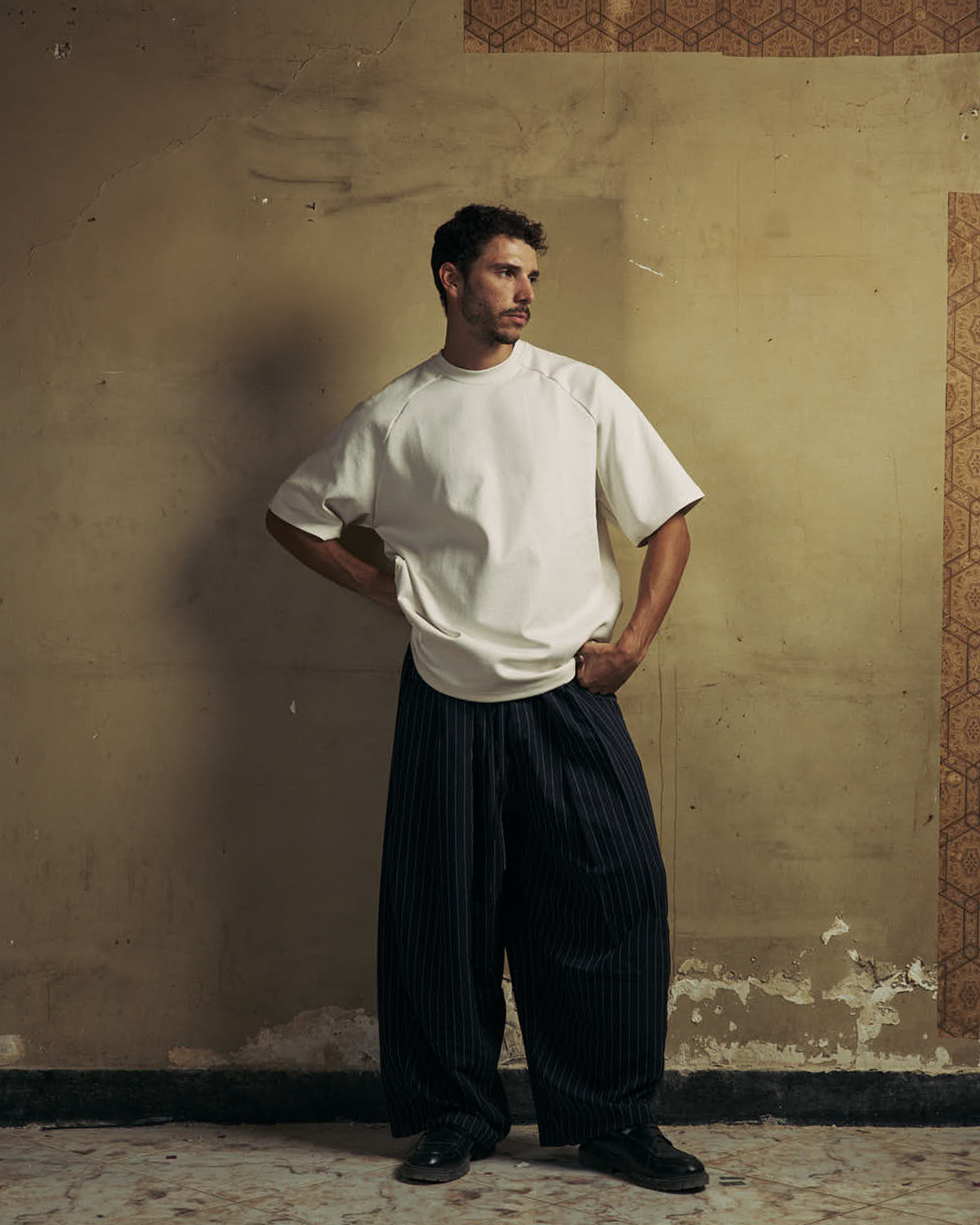 Navy Striped Pleated Volume Pants-4