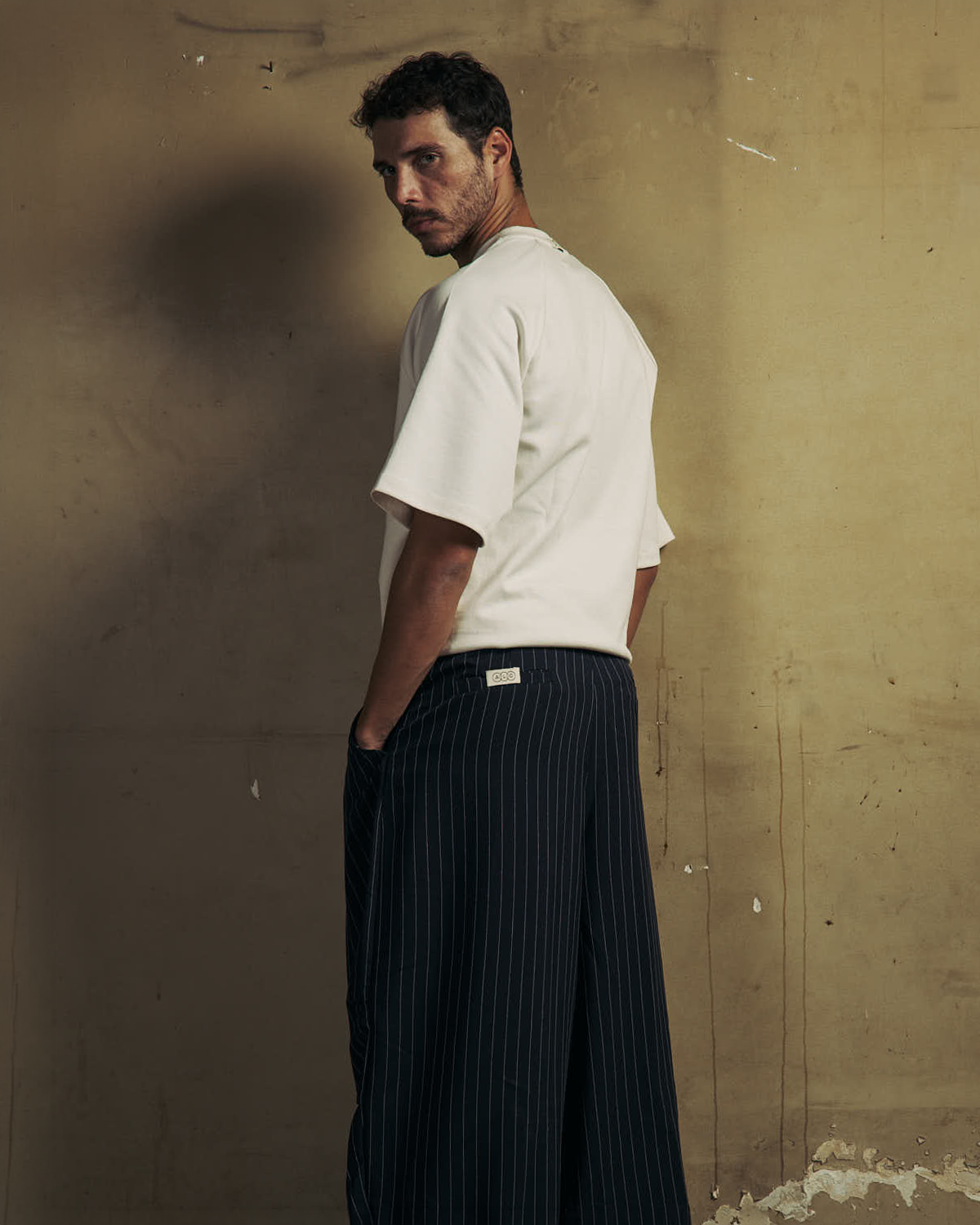 Navy Striped Pleated Volume Pants-5