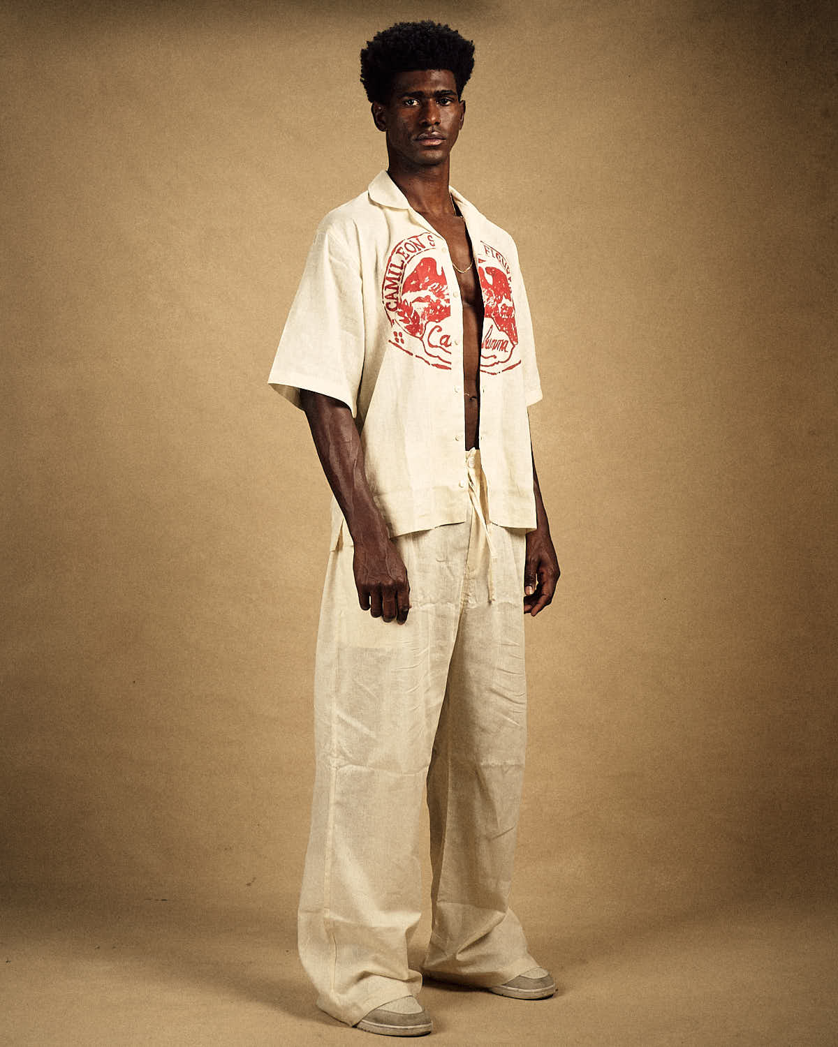 Calumma Emblem Cream Linen Shirt-4