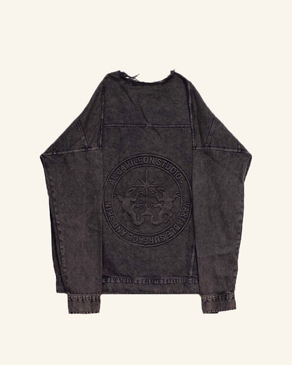 Washed Brown Embossed Denim Jacket