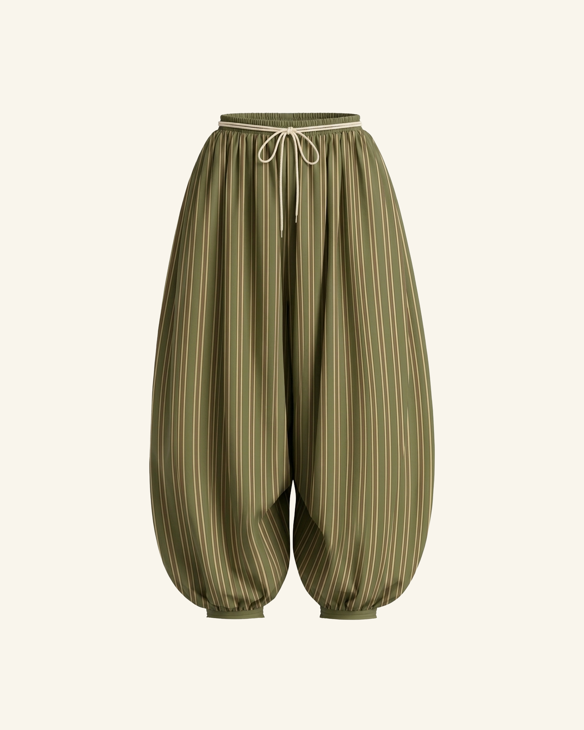 Olive Striped Balloon Pants-4