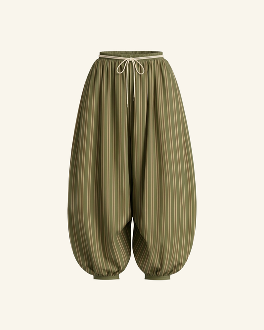Olive Striped Balloon Pants