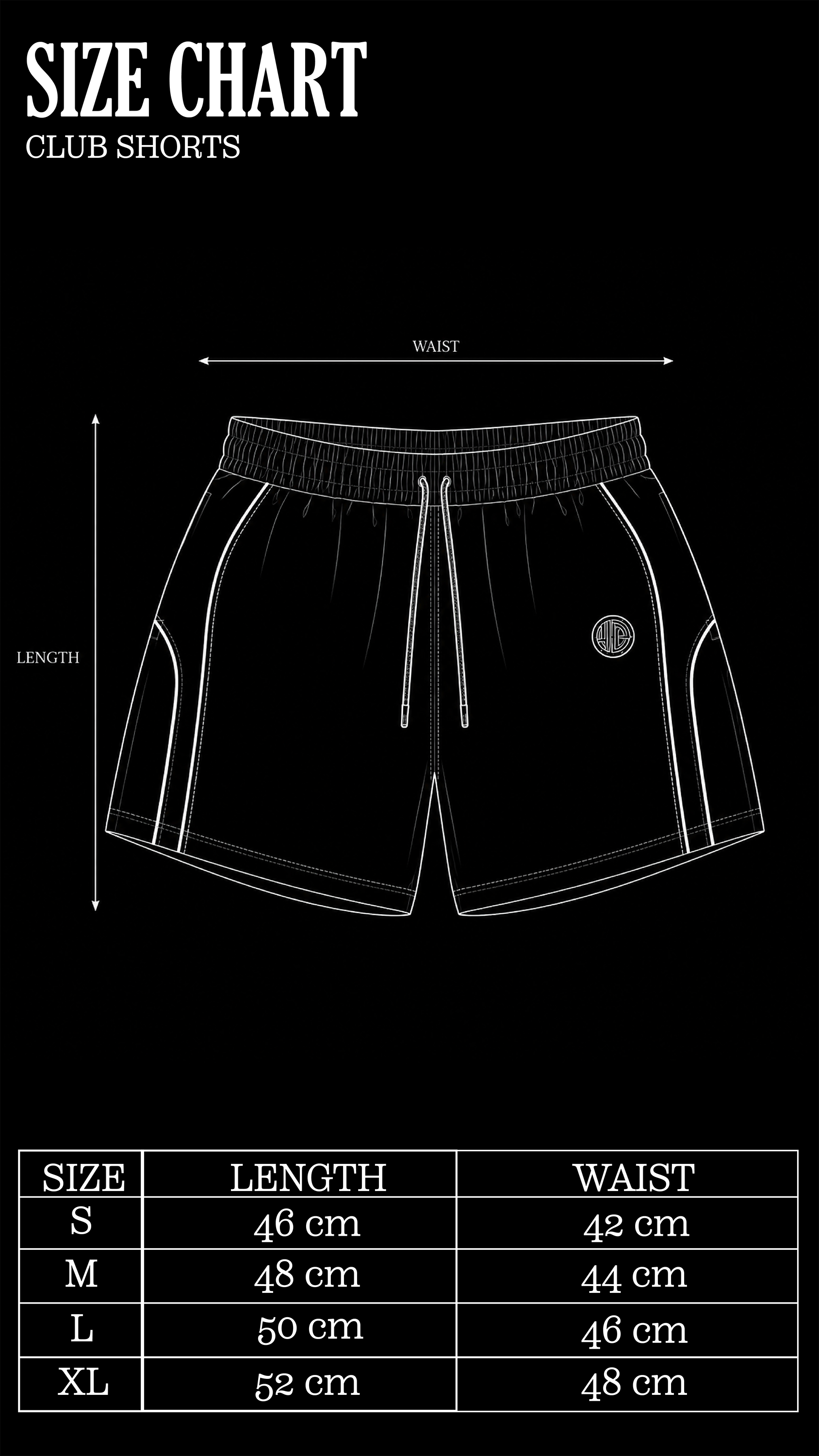 Size Chart for Forest Green Club Shorts