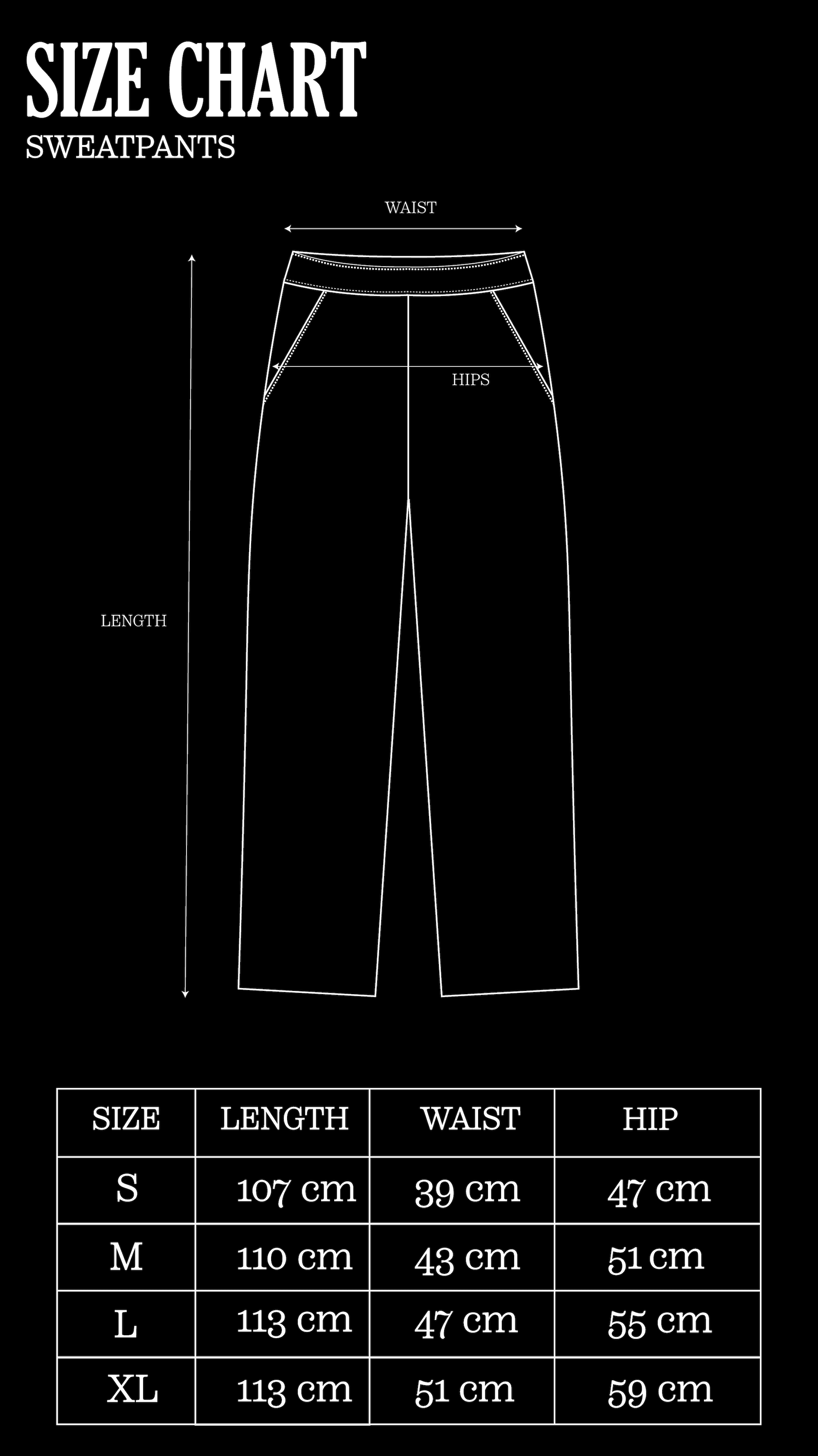 Size Chart for Texas Trail Sweatpants