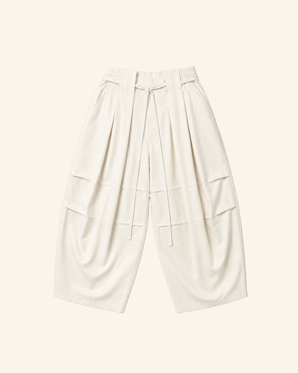 Cream Sandwash Pleated Pants