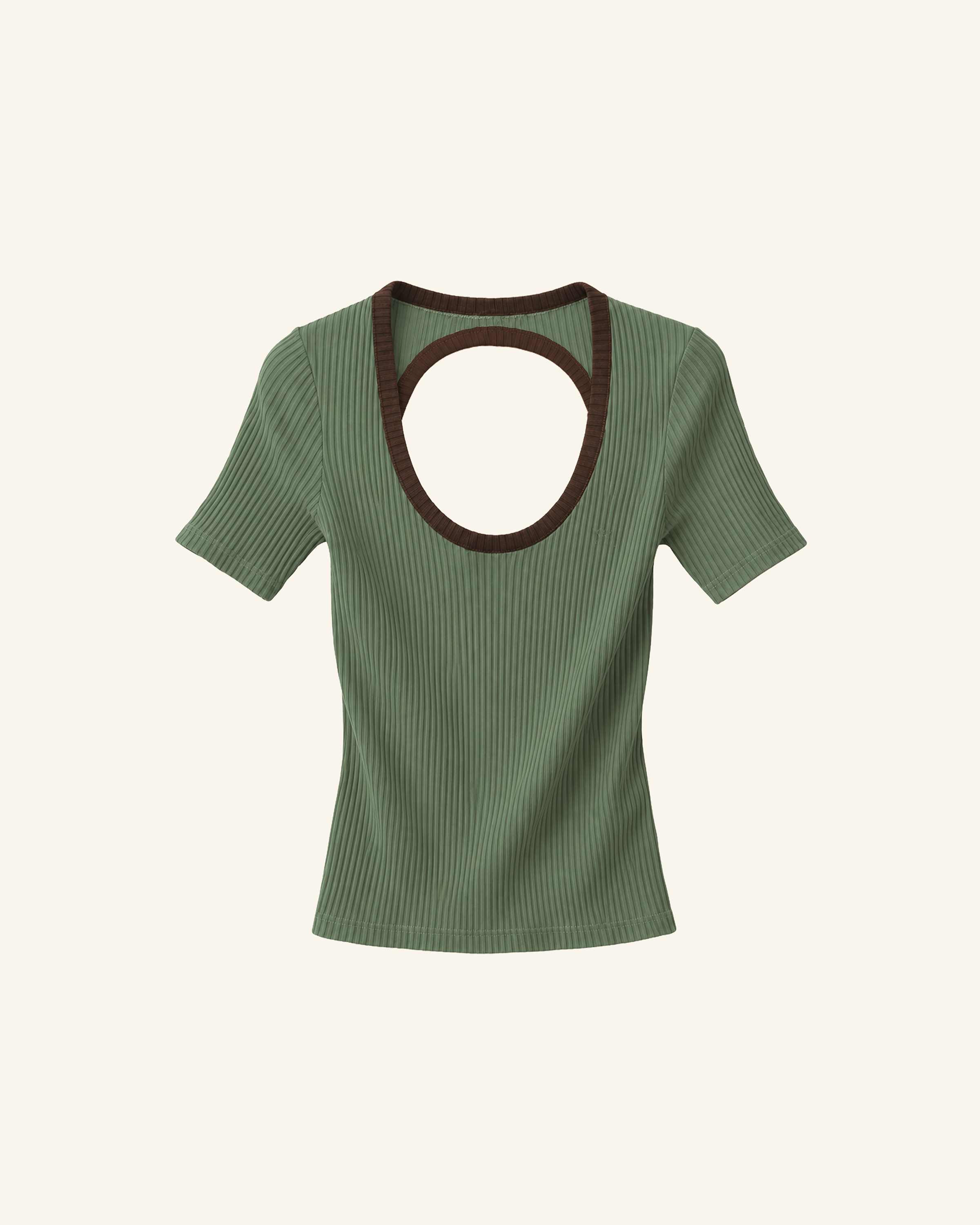 Olive x Brown Scoop Top-1