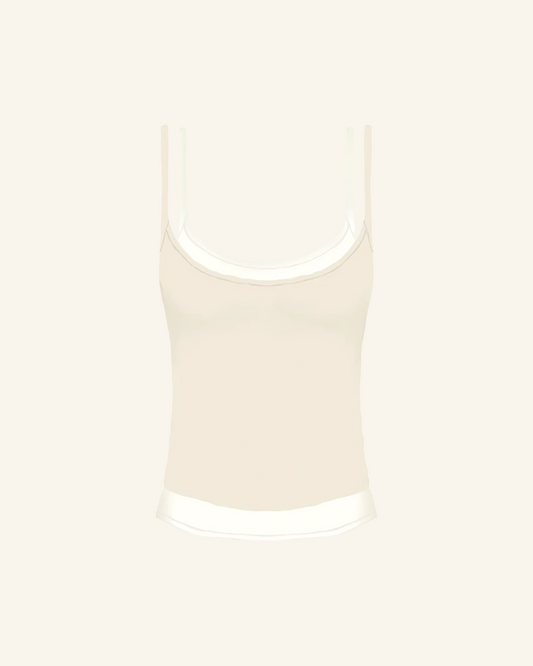 Cream on White Double Tank Top