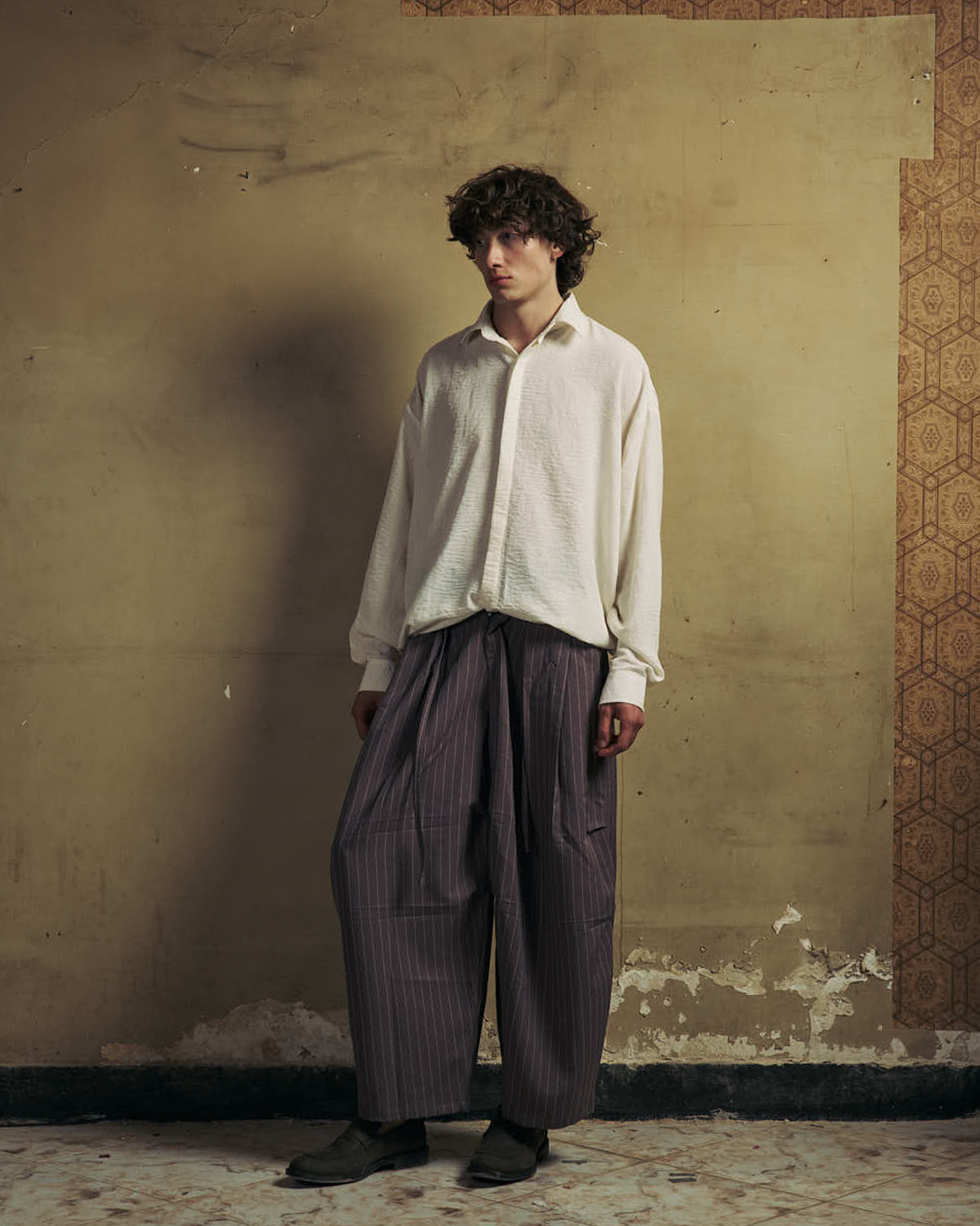 Grey Striped Pleated Volume Pants-6