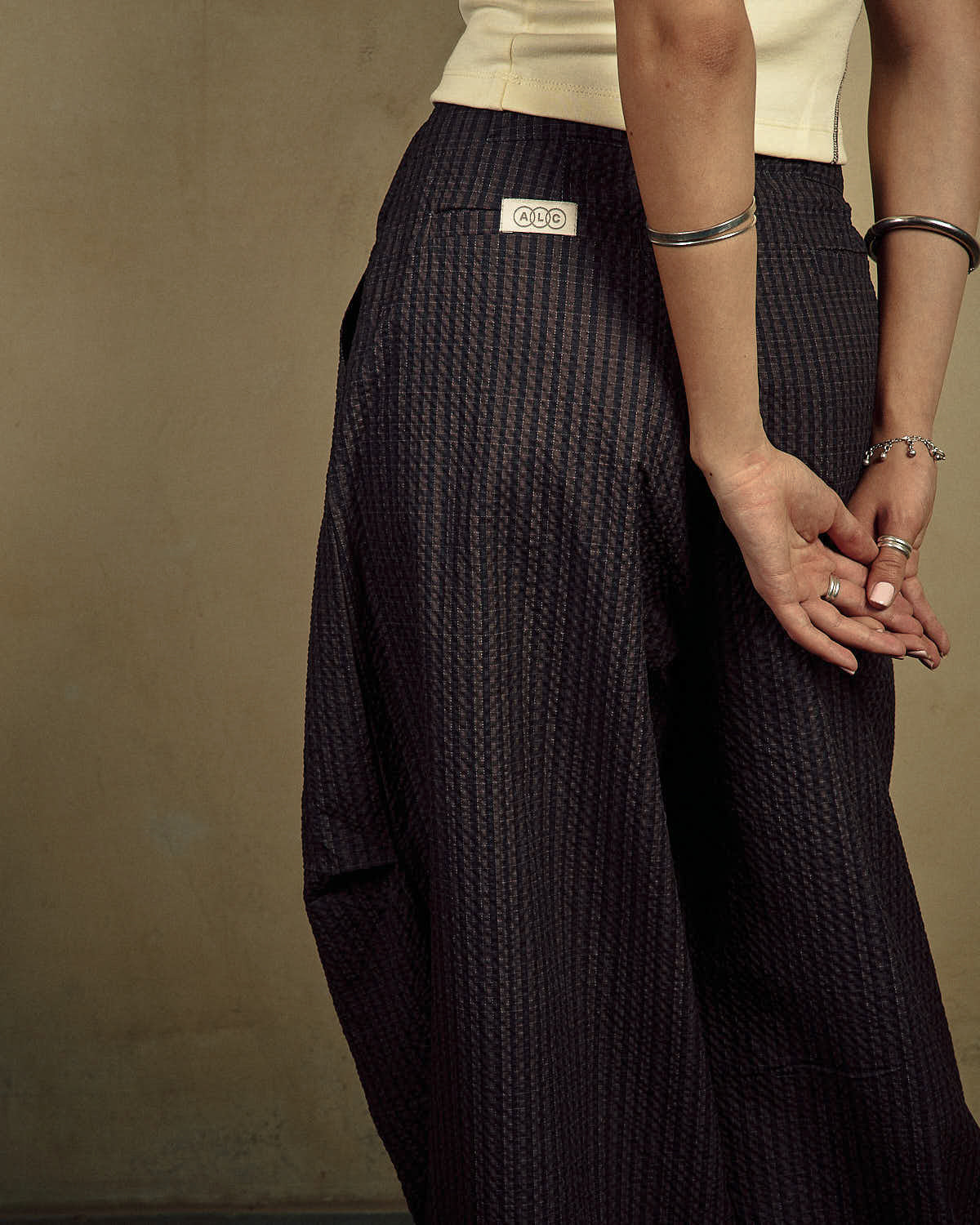 Check Brown Pleated Volume Pants-4